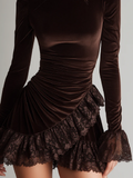 Nabalu Velmira | Women’s Lace Trim Velvet Mini Dress