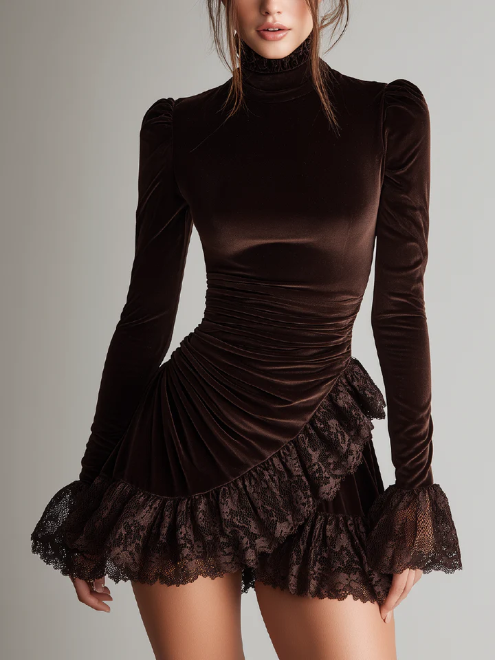 Nabalu Velmira | Women’s Lace Trim Velvet Mini Dress
