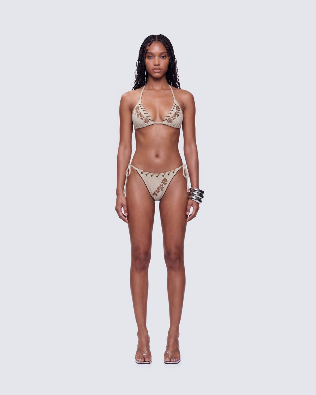 Finesse Yusra Tan Faux Suede Laced Bikini