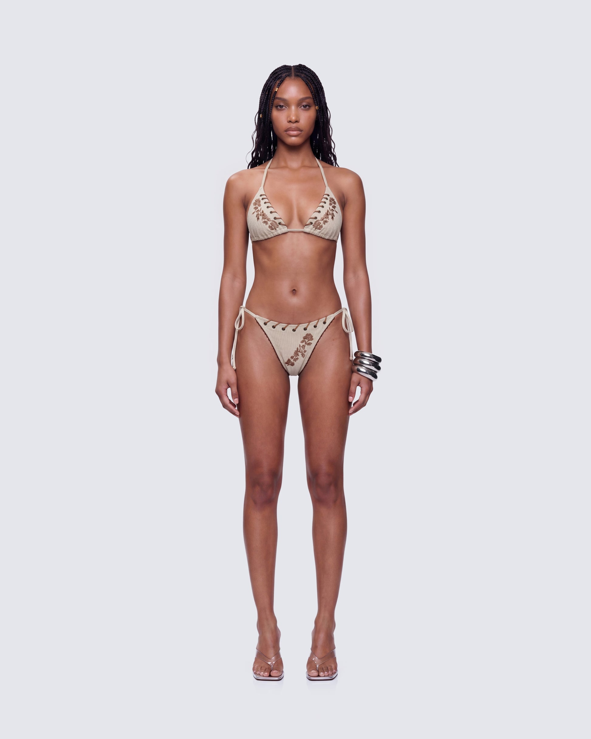 Finesse Yusra Tan Faux Suede Laced Bikini
