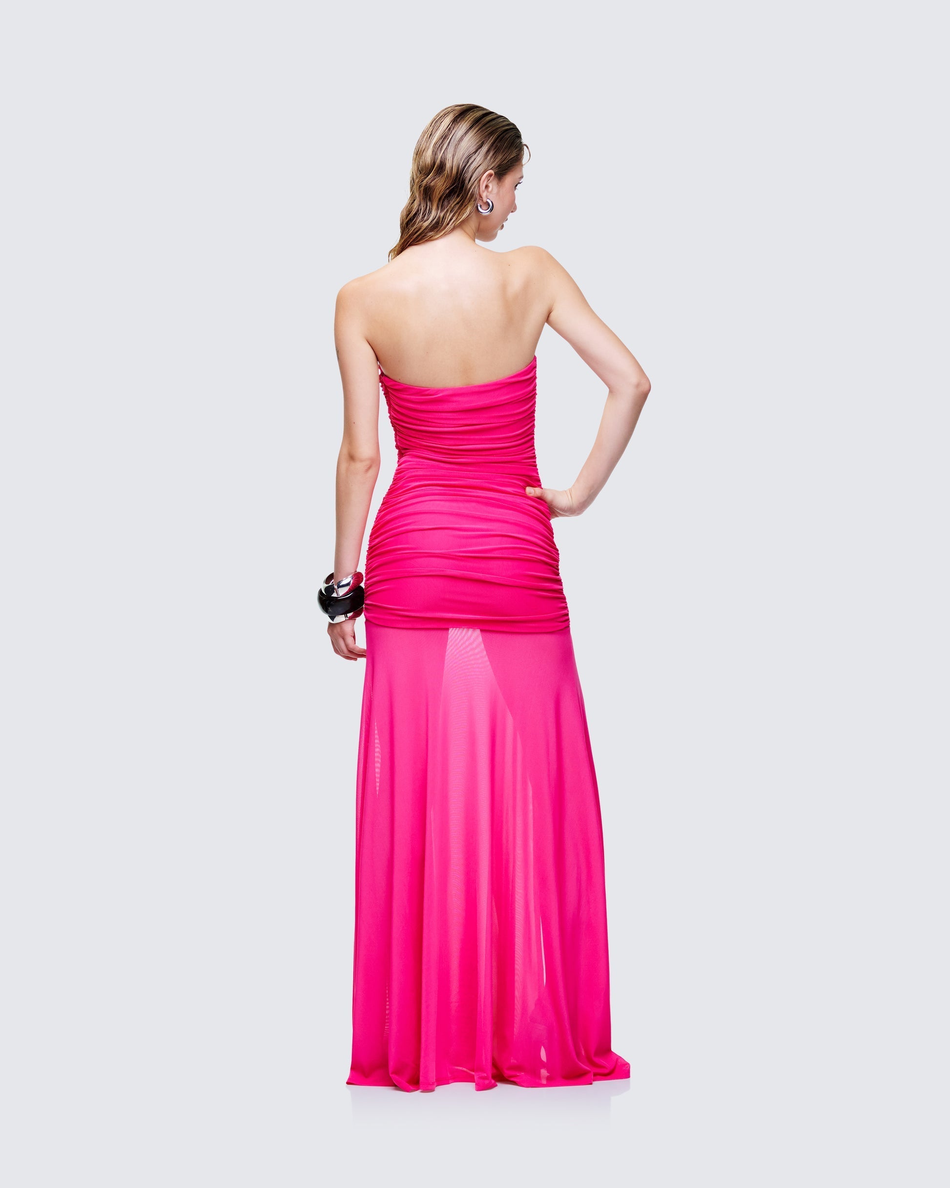 Finesse Zea Ruched Mesh Maxi Dress