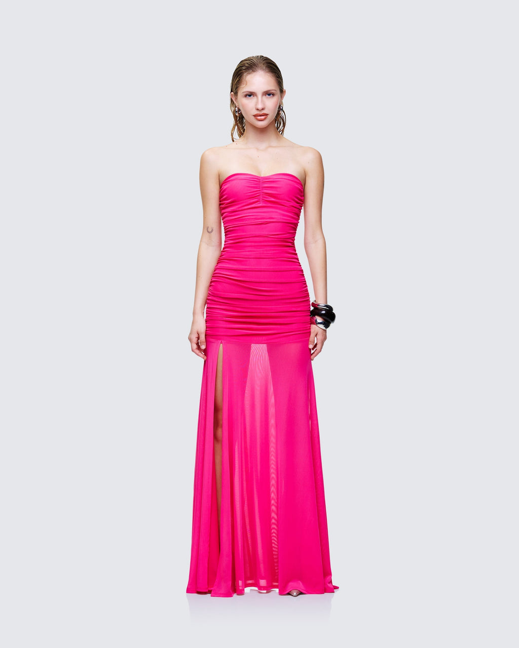 Finesse Zea Ruched Mesh Maxi Dress