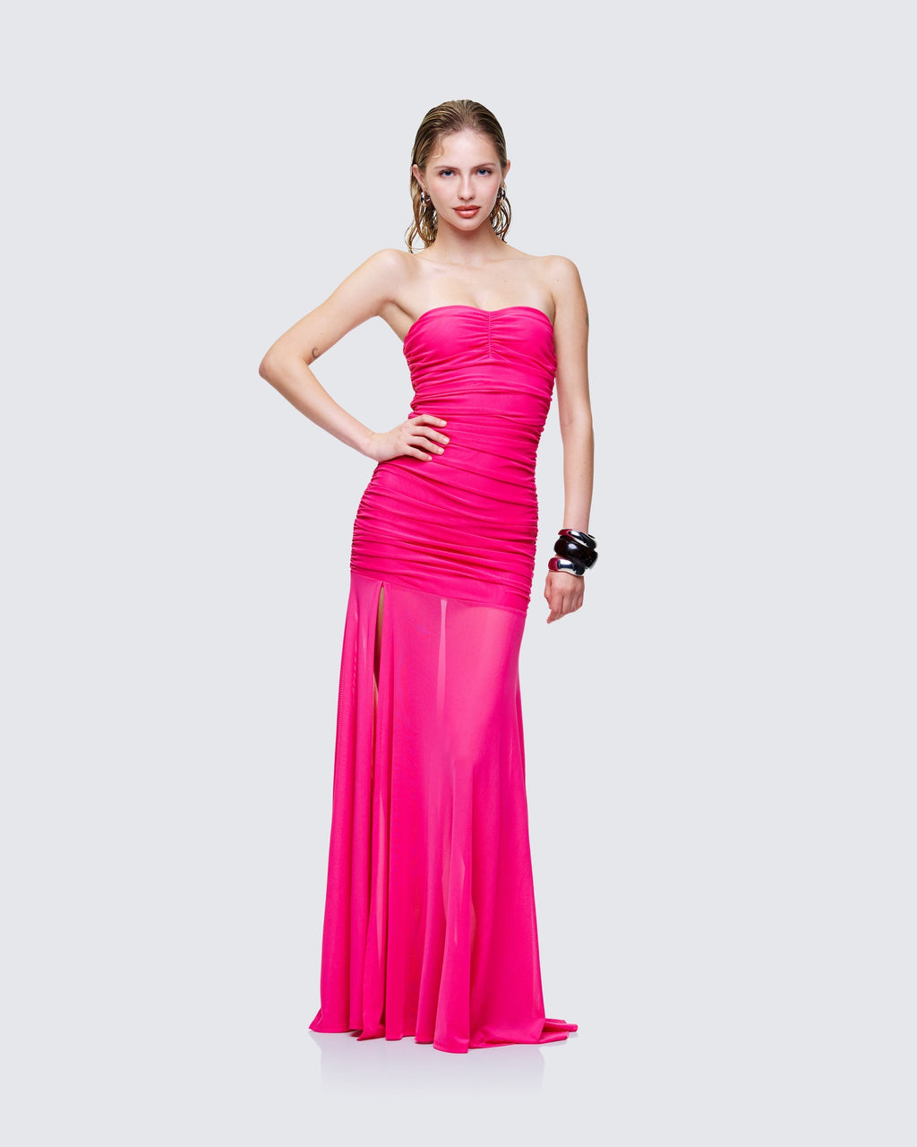 Finesse Zea Ruched Mesh Maxi Dress