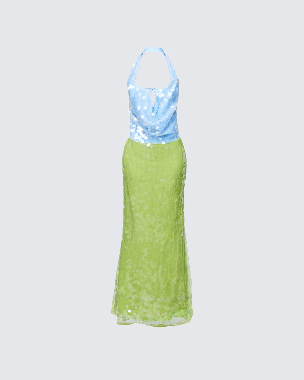 Finesse Zelda Blue Sequin Cowl Neck Maxi Dress