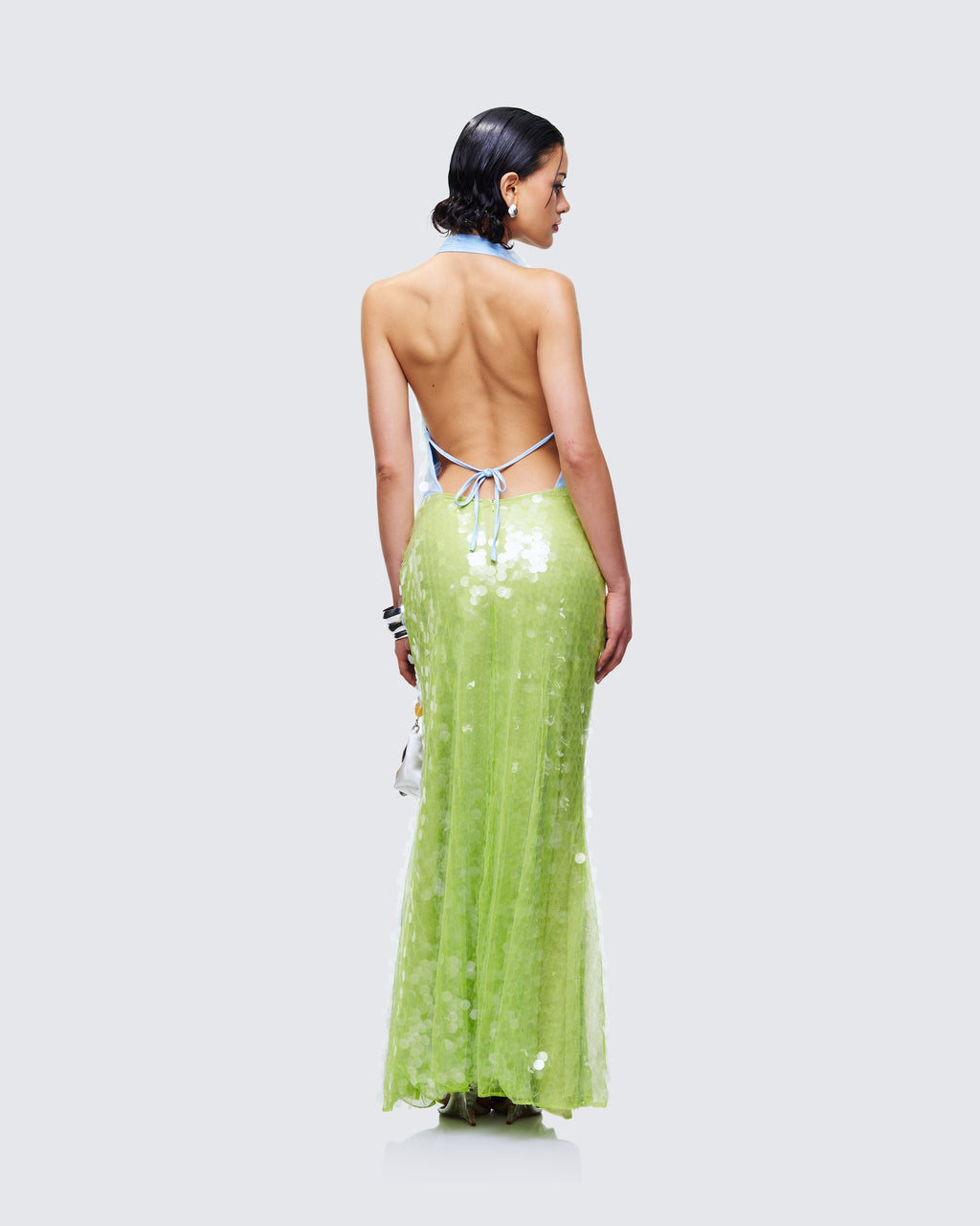 Finesse Zelda Blue Sequin Cowl Neck Maxi Dress