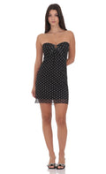 Lucy In The Sky Polka Dot Embellished Mesh Strapless Dress in Black