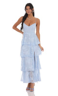 Lucy In The Sky Floral Ruffle A-line Maxi Dress in Sky Blue