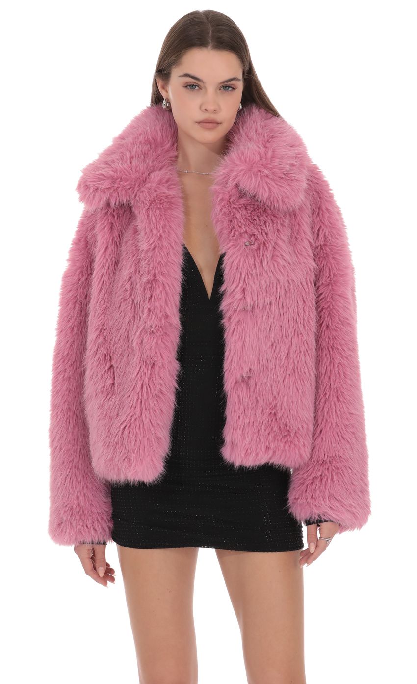 Lucy In The Sky Corinne Faux Fur Jacket in Pink