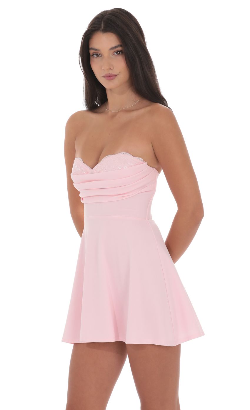 Lucy In The Sky Lace Bust Fit and Flare Dress in Pink
