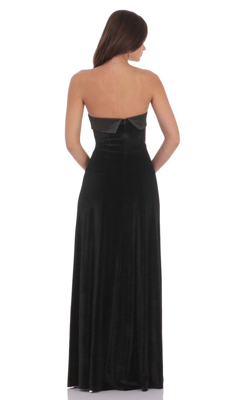 Lucy In The Sky Satin Trim Velvet Strapless Maxi Dress in Black