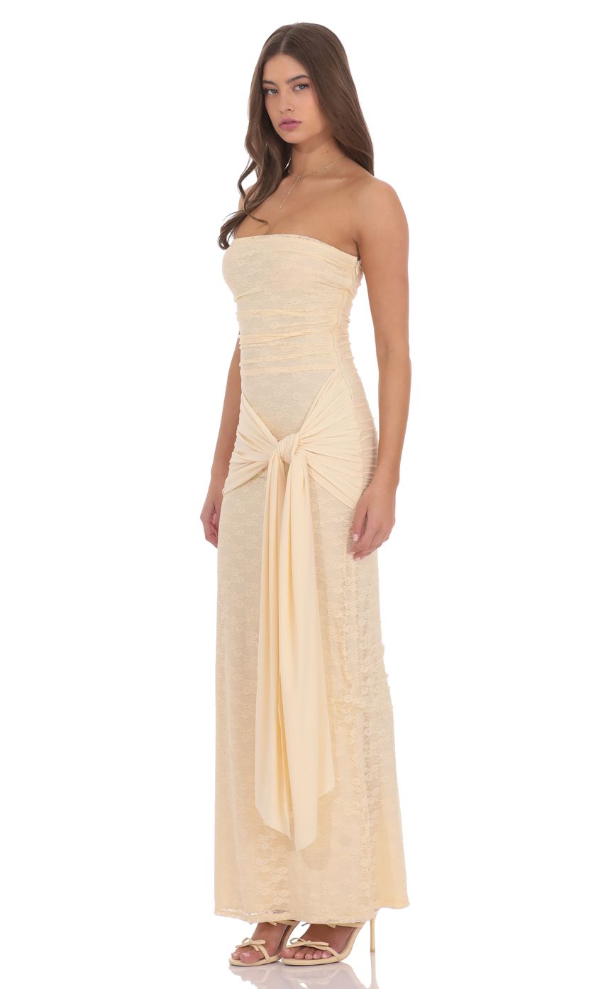 Lucy In The Sky Strapless Lace Tassel Wrap Maxi Dress in Vanilla