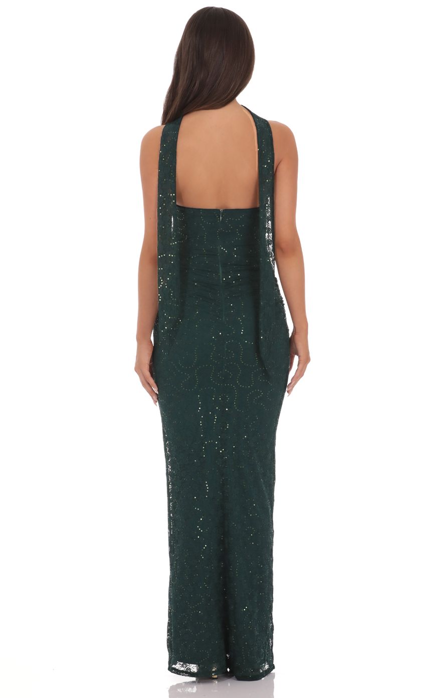 Lucy In The Sky Sequin Scarf Lace Maxi Dress in Green