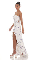Lucy In The Sky Floral Strapless Back Bow Corset Maxi Dress in White