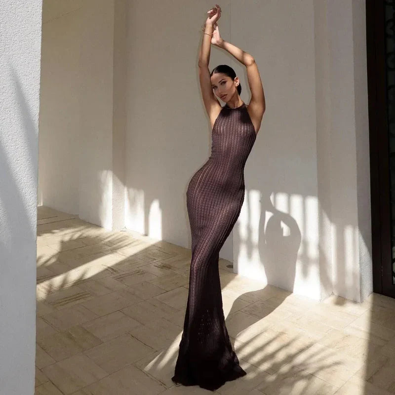 Mermaid Way Aarti Knitted Halter Maxi Dress