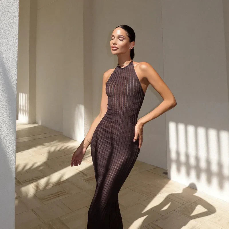 Mermaid Way Aarti Knitted Halter Maxi Dress