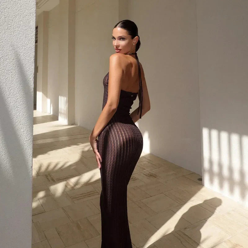 Mermaid Way Aarti Knitted Halter Maxi Dress