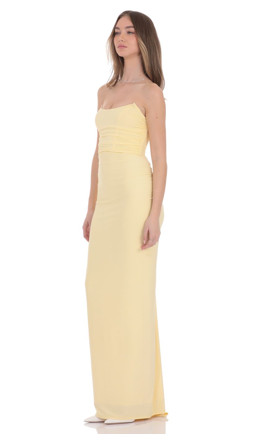 Lucy In The Sky Pointed Corset Strapless Maxi Dress in Yellow