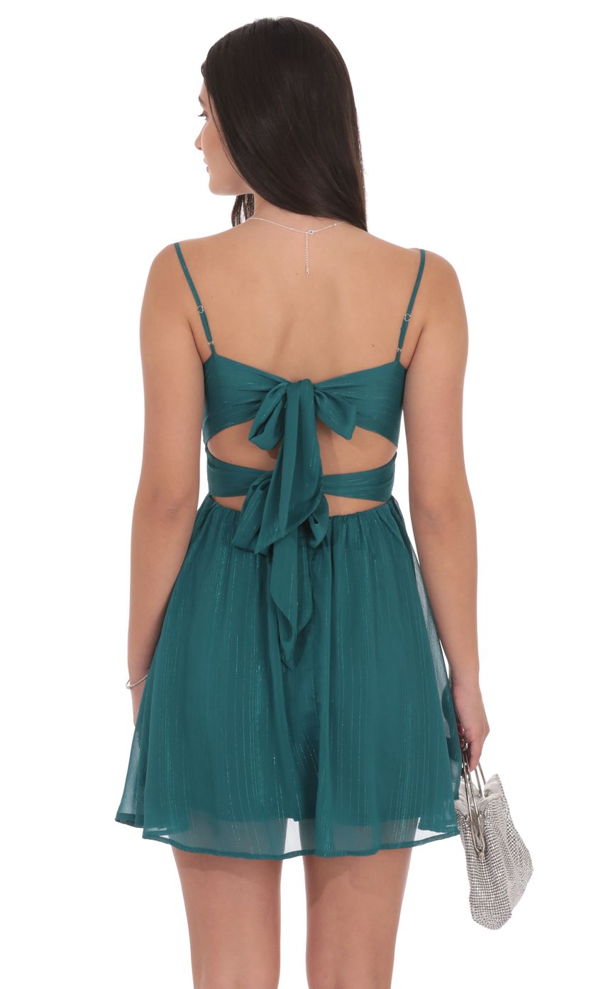 Lucy In The Sky Shimmer Front Twist A-line Dress in Teal