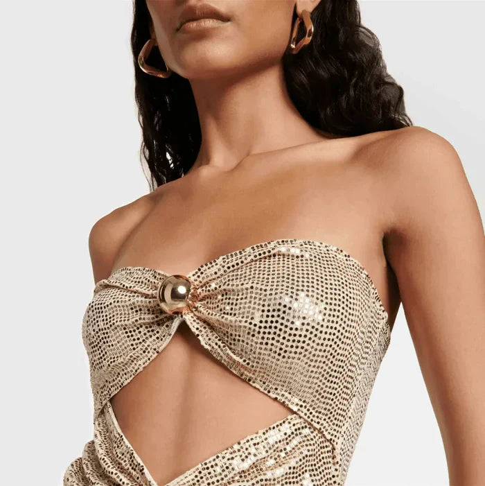 *Addicted To Shine Cutout Off Shoulder Maxi Dress