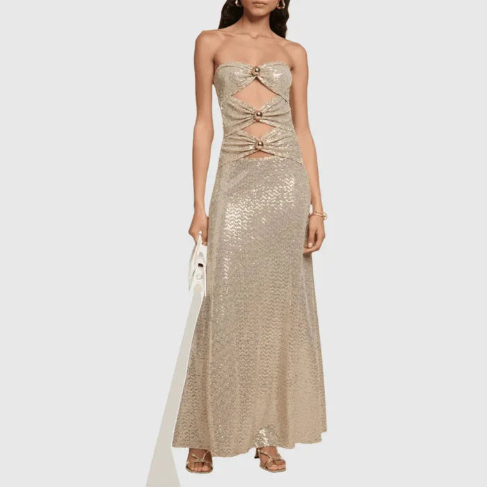 *Addicted To Shine Cutout Off Shoulder Maxi Dress