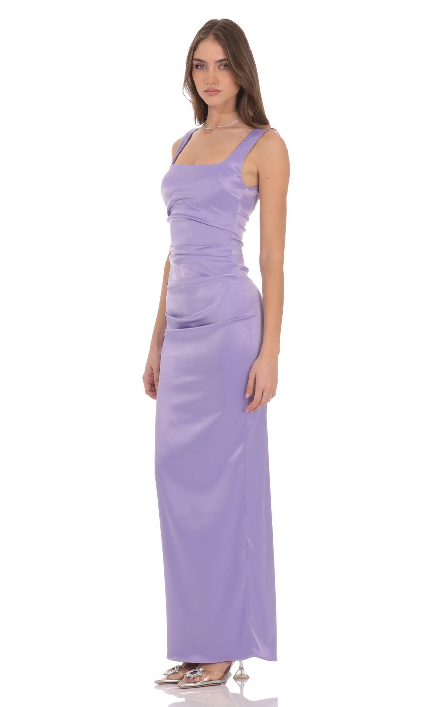 Lucy In The Sky Satin Bodycon Maxi Dress in Lilac