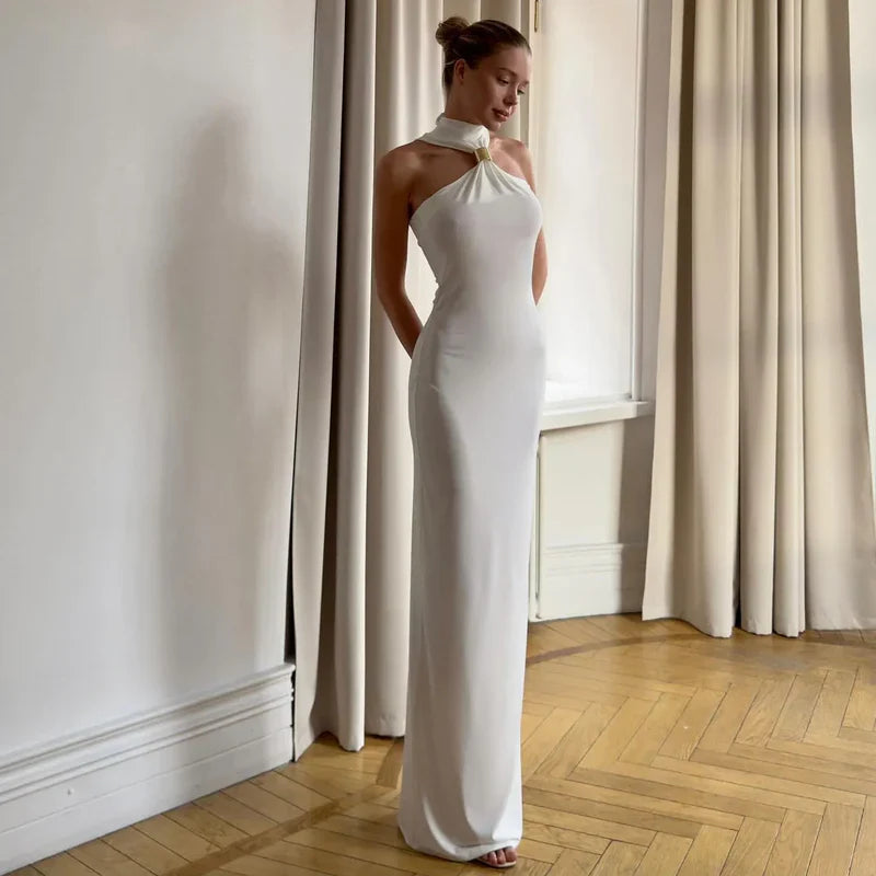 Mermaid Way Alessandra Gold Ring Halter Neck Maxi Dress
