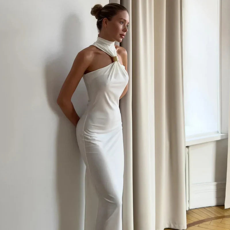 Mermaid Way Alessandra Gold Ring Halter Neck Maxi Dress