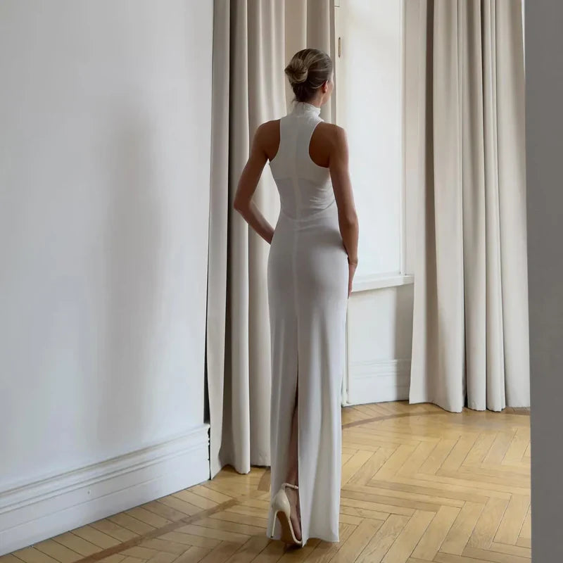 Mermaid Way Alessandra Gold Ring Halter Neck Maxi Dress
