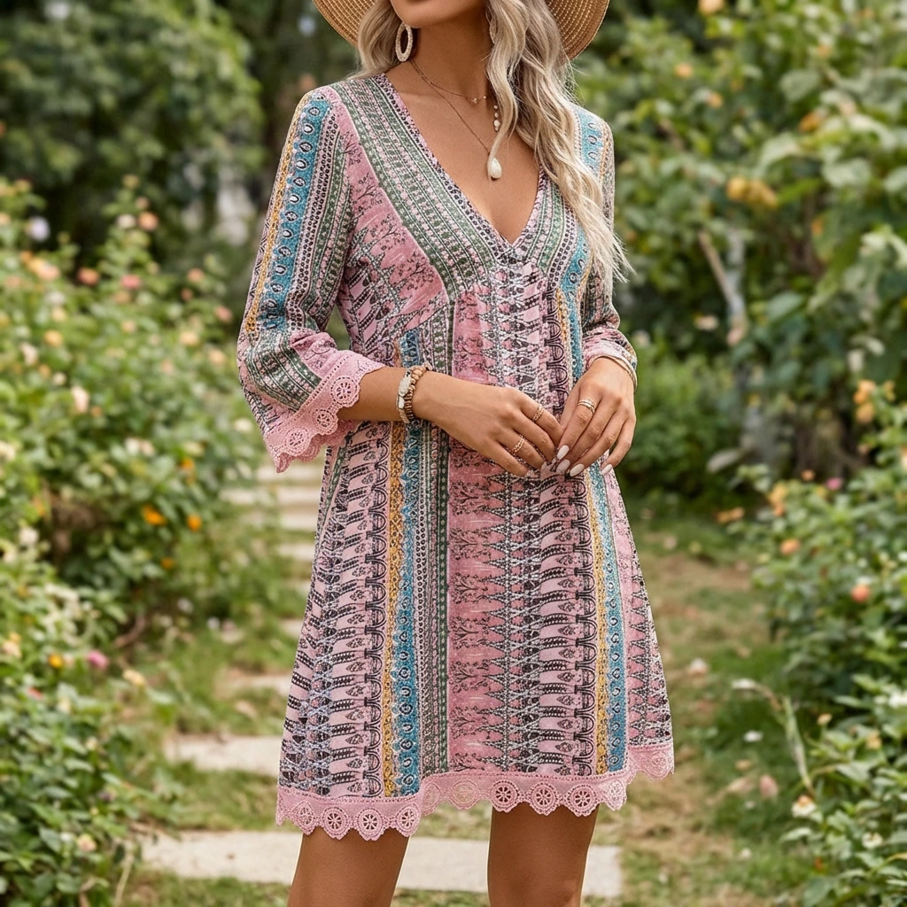 Nabalu Lyrienne | Women’s bohemian V-Neck Dress