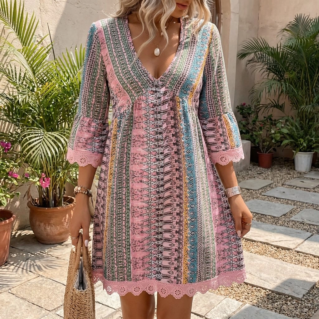 Nabalu Lyrienne | Women’s bohemian V-Neck Dress