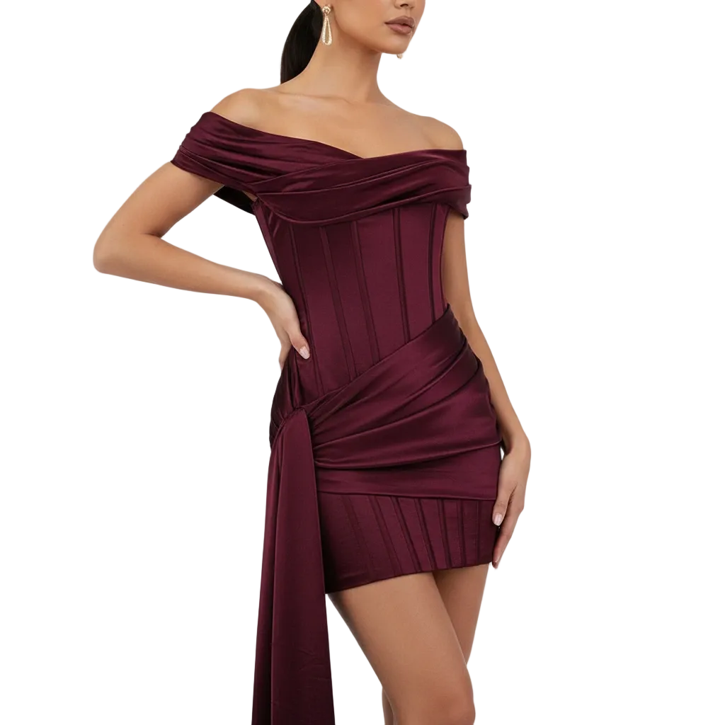 Nabalu Women’s Short Evening Dress – Elegant Asymmetric Draped Style