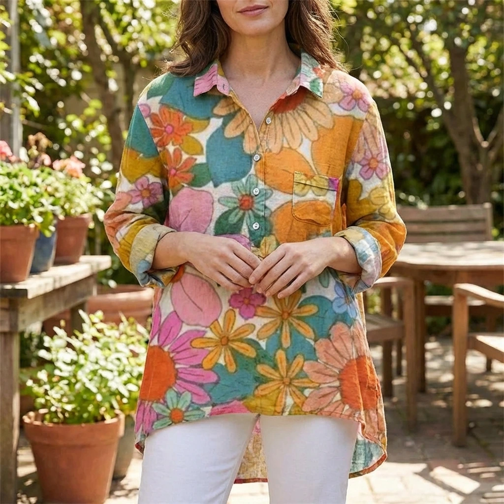 Nabalu Florielle | Women’s Floral Button-Front Tunic Shirt