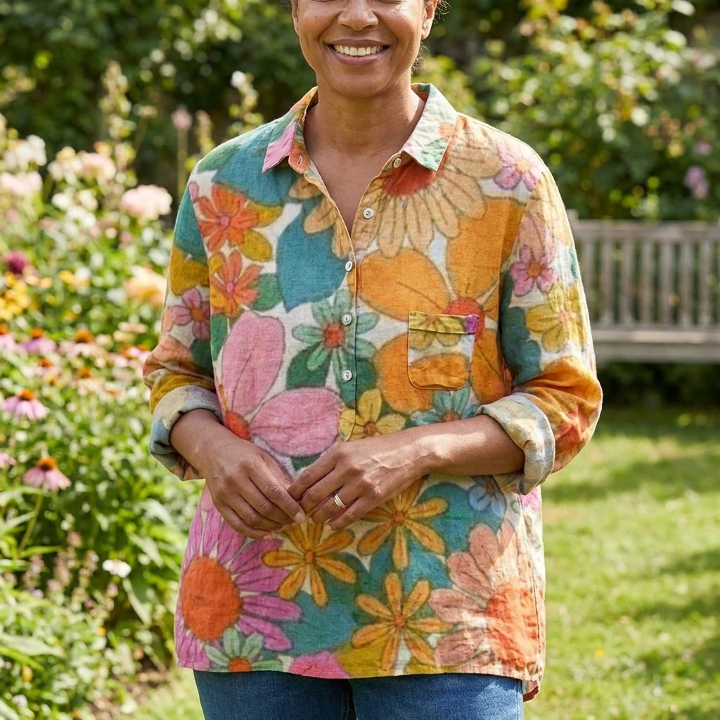 Nabalu Florielle | Women’s Floral Button-Front Tunic Shirt