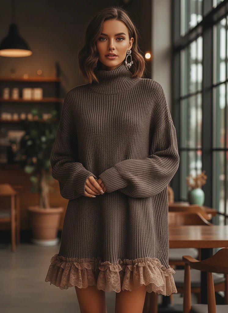 Nabalu Women’s Sweater Dress – Turtleneck Long Sleeve Mini Dress
