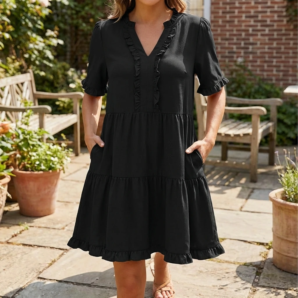 Nabalu Calienne | Women’s Ruffle Trim Tiered Mini Dress 1
