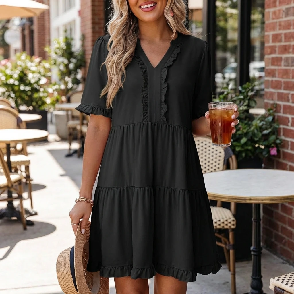 Nabalu Calienne | Women’s Ruffle Trim Tiered Mini Dress 1