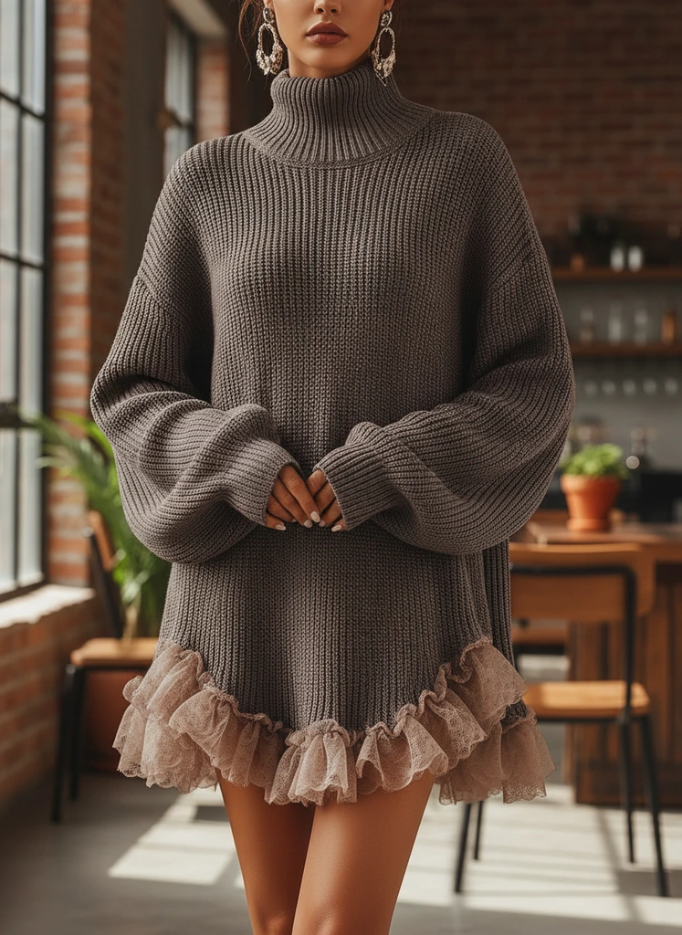 Nabalu Women’s Sweater Dress – Turtleneck Long Sleeve Mini Dress