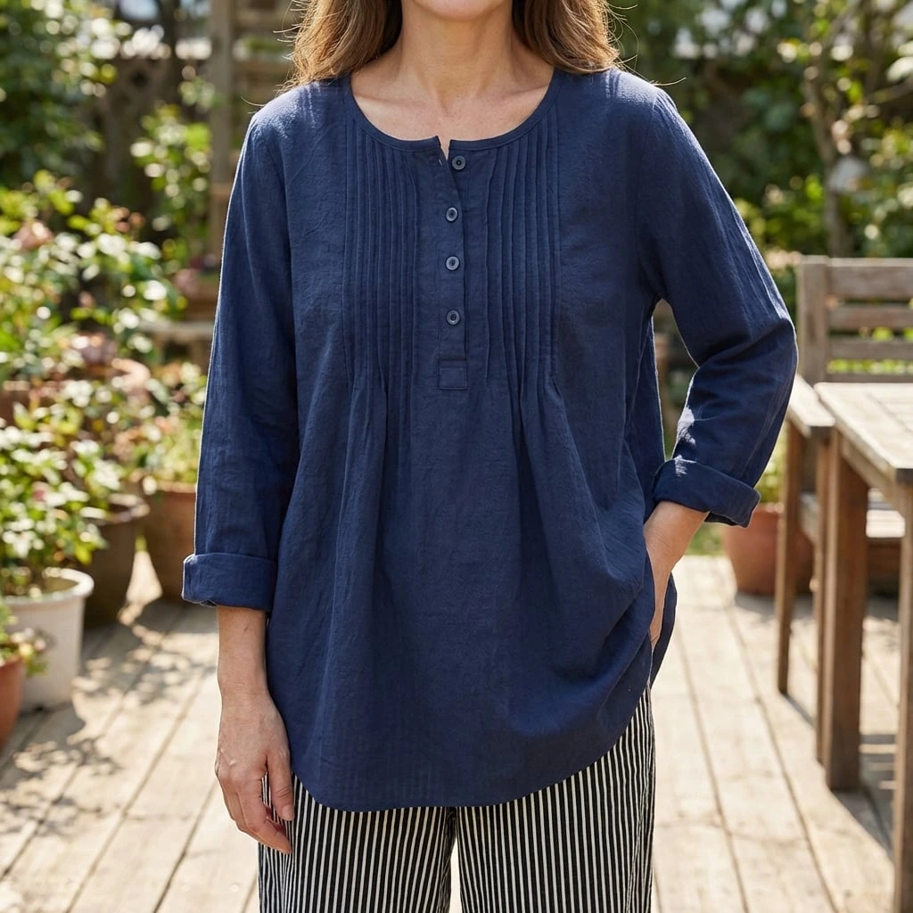 Nabalu Marcelline | Women’s Pleated Button Front Relaxed Blouse