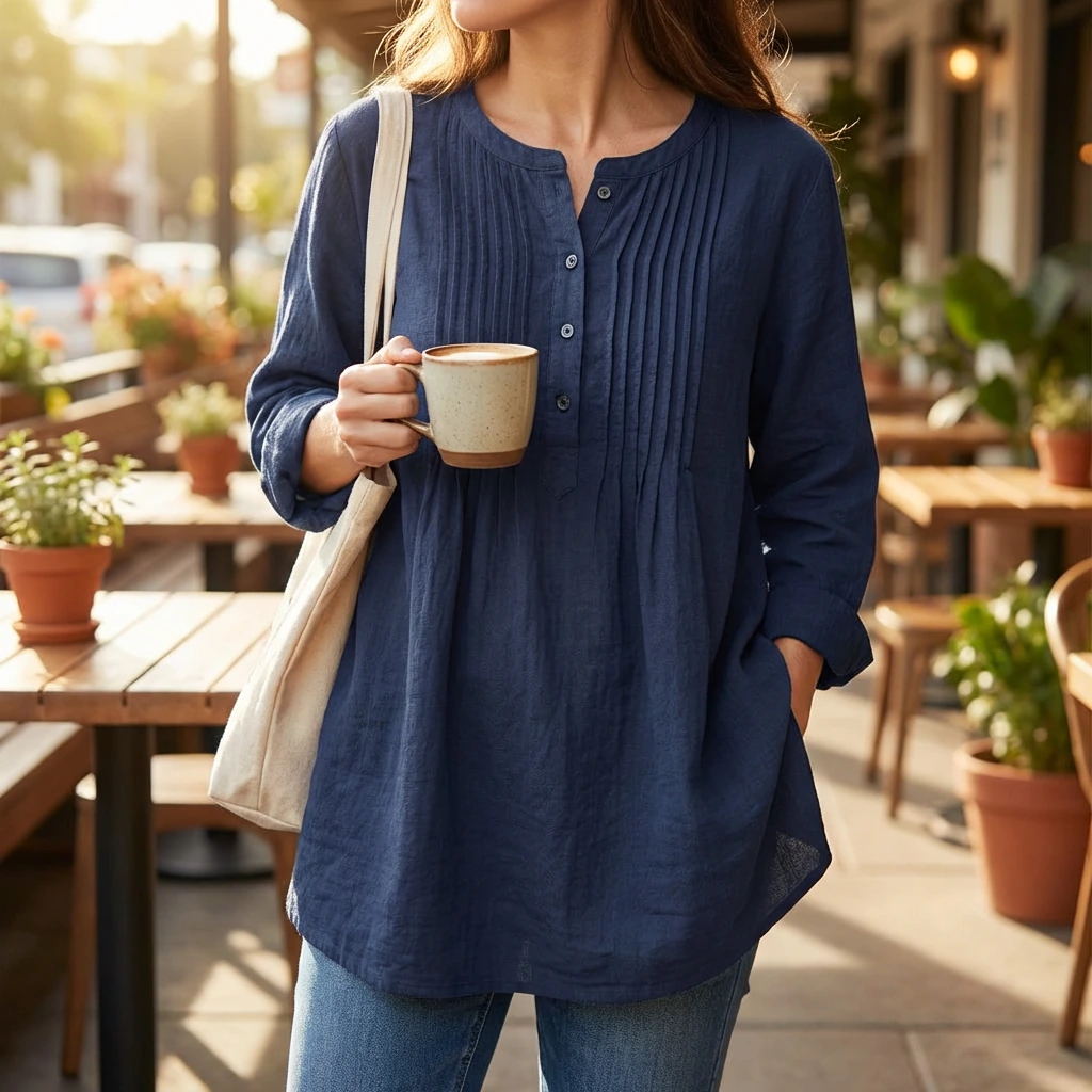 Nabalu Marcelline | Women’s Pleated Button Front Relaxed Blouse