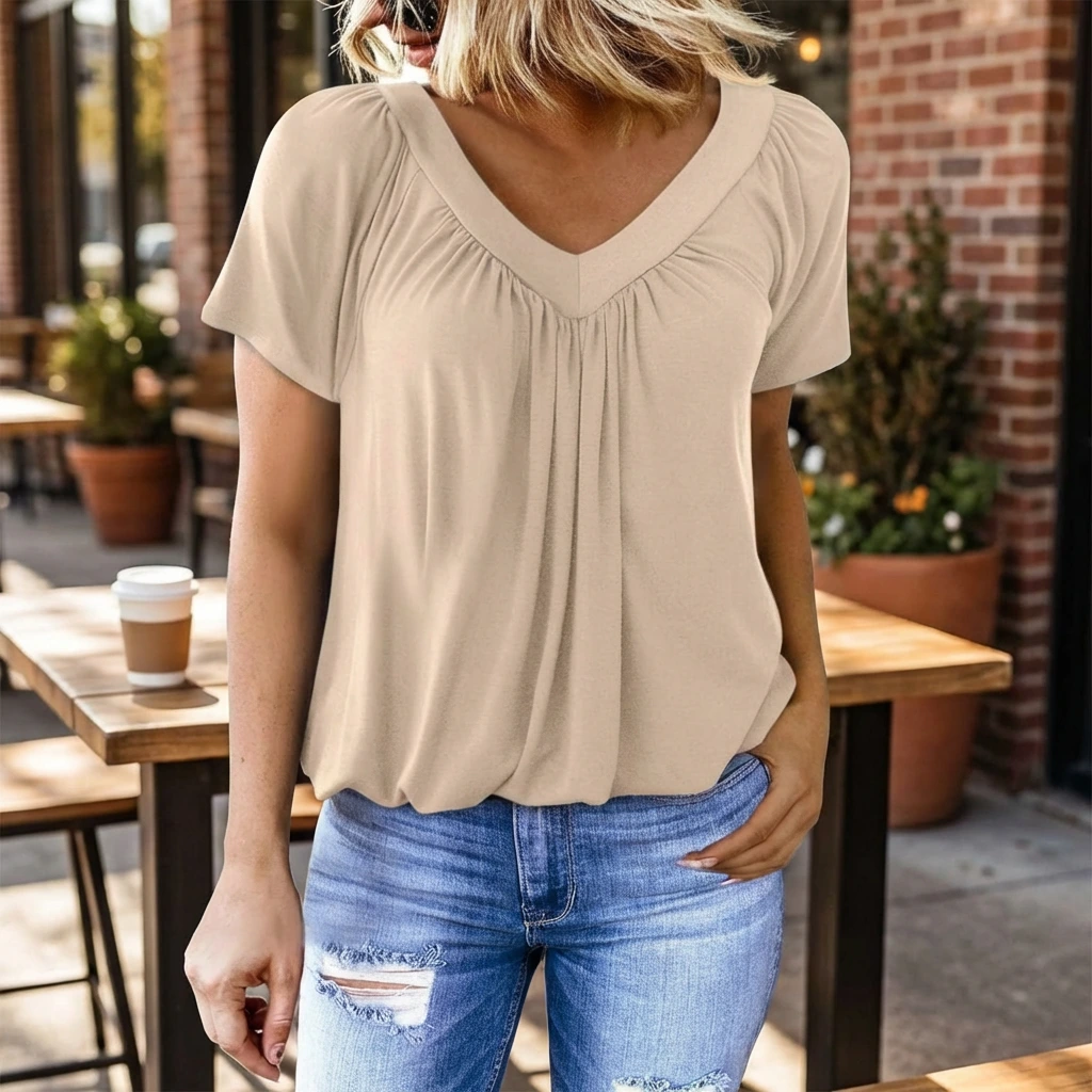 Nabalu Elowyn | Women’s V-Neck Short Sleeve Relaxed Blouse 1
