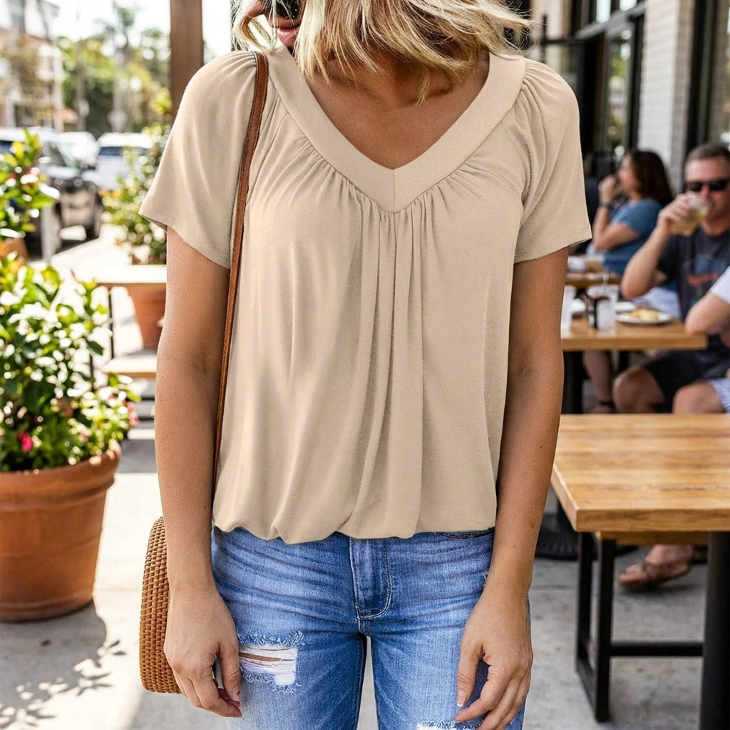 Nabalu Elowyn | Women’s V-Neck Short Sleeve Relaxed Blouse 1