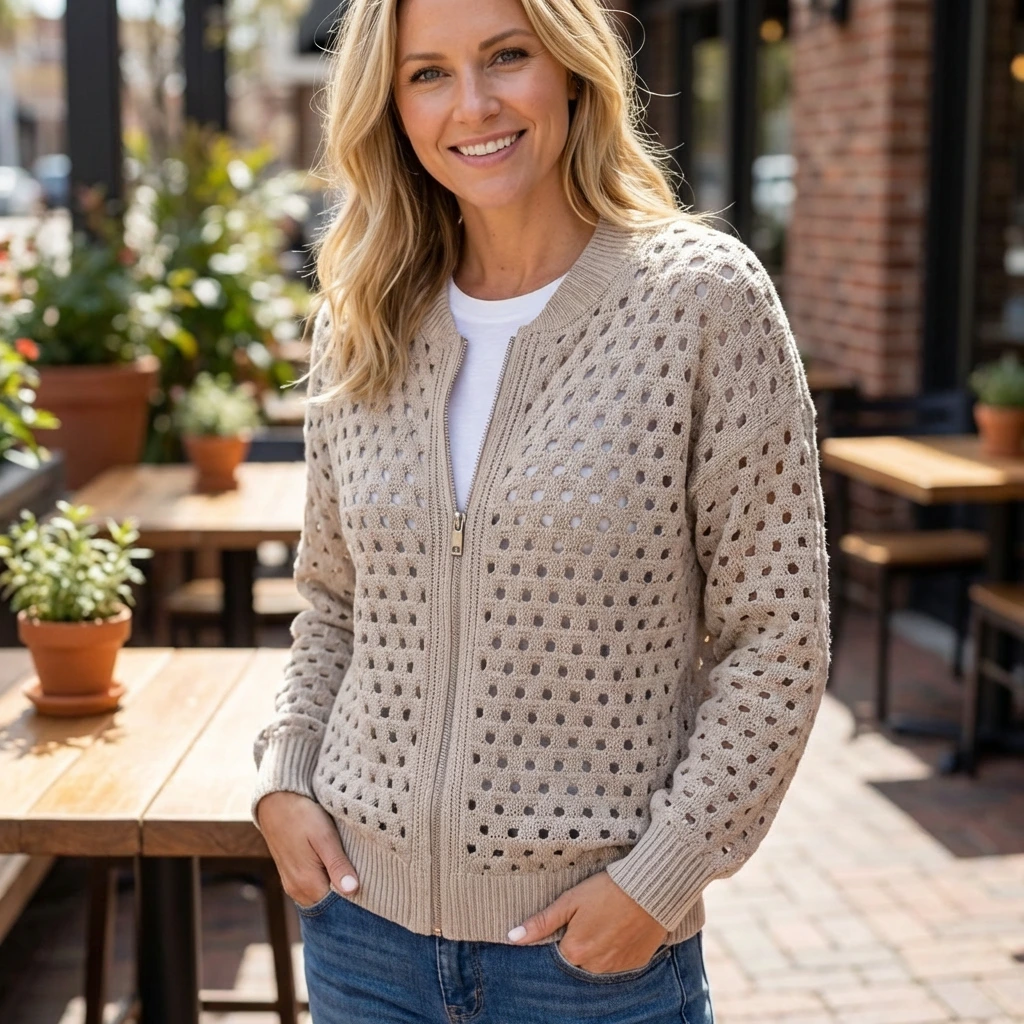 Nabalu Liravelle | Women’s Open-Knit Zip-Front Summer Jacket