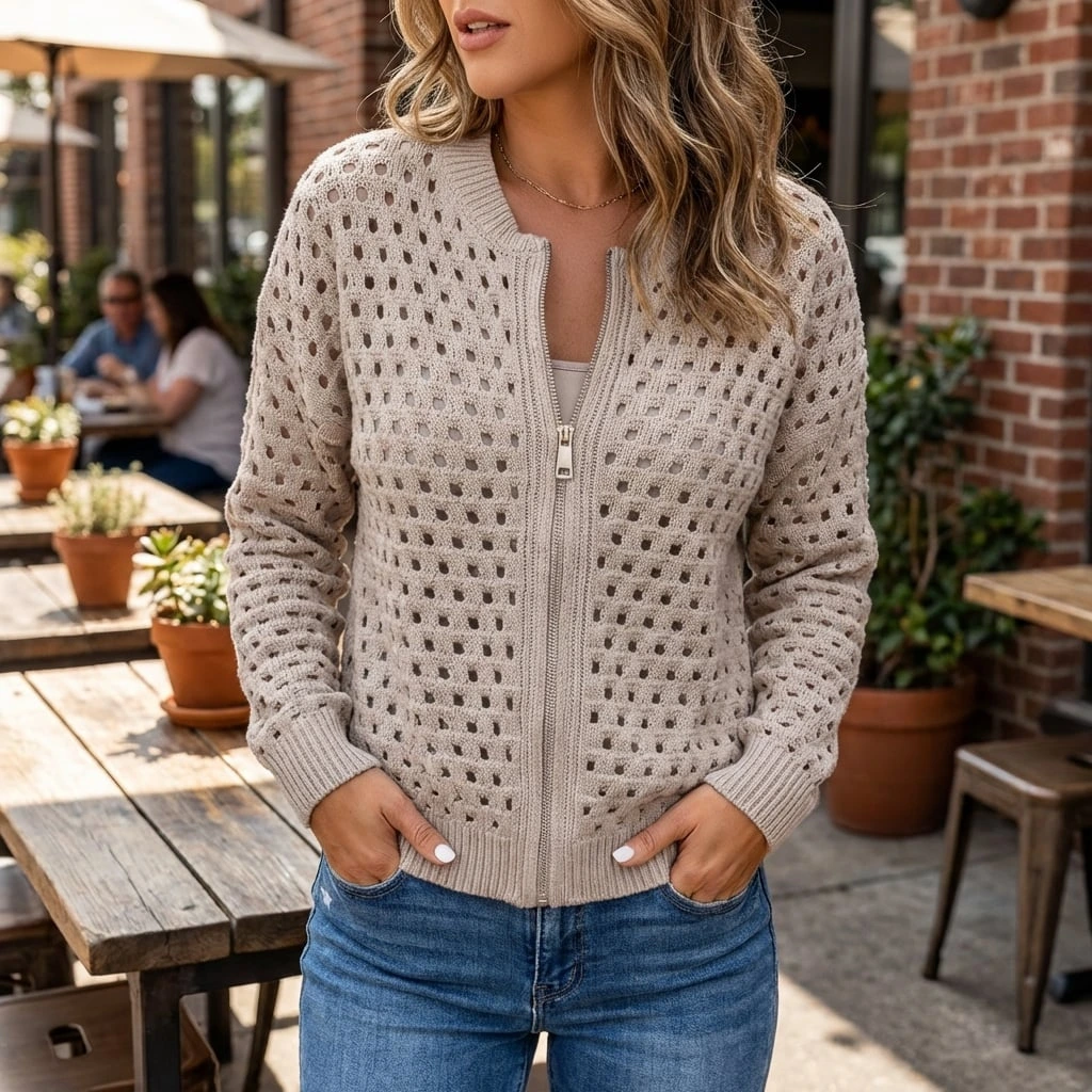 Nabalu Liravelle | Women’s Open-Knit Zip-Front Summer Jacket