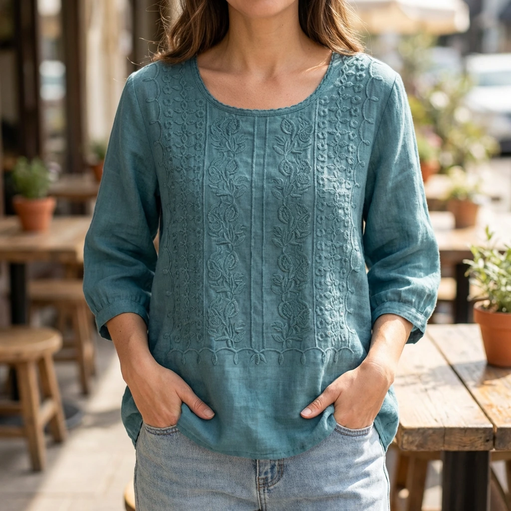 Nabalu Mariselle | Women’s Embroidered Relaxed Long Sleeve Blouse