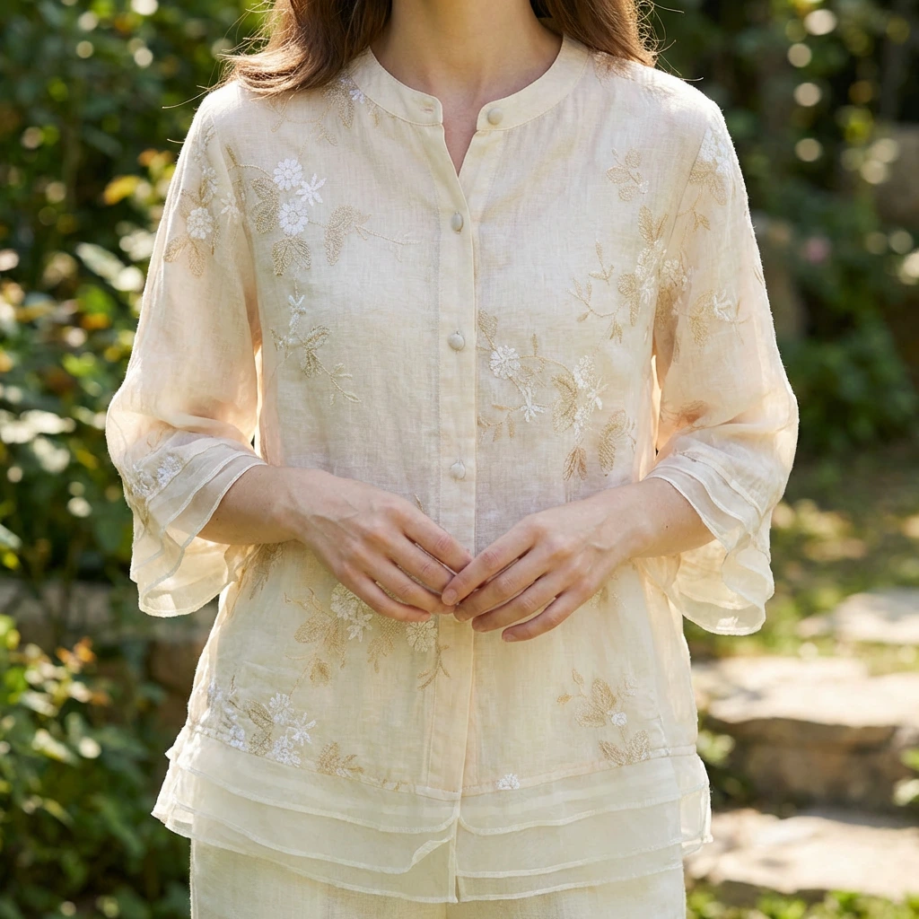 Nabalu Celestine | Women’s Embroidered Button Front Relaxed Blouse