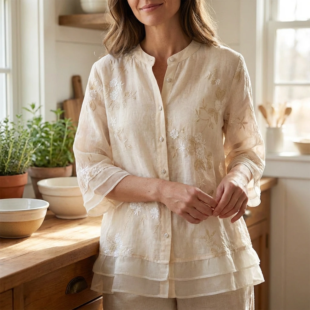 Nabalu Celestine | Women’s Embroidered Button Front Relaxed Blouse