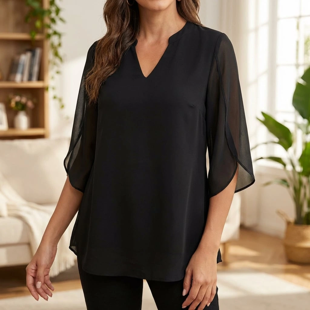 Nabalu Arielle | Women’s V-Neck Flutter Sleeve Relaxed Blouse