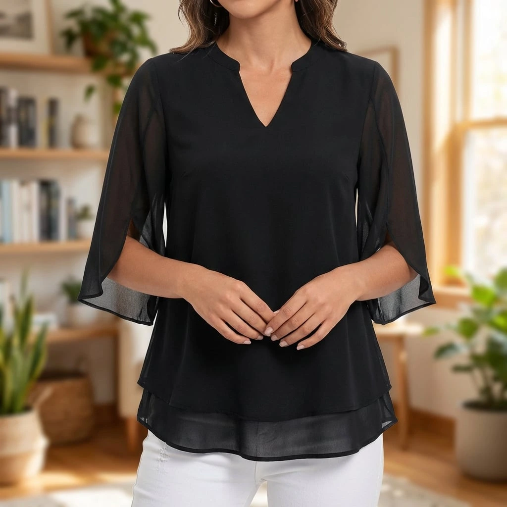 Nabalu Arielle | Women’s V-Neck Flutter Sleeve Relaxed Blouse