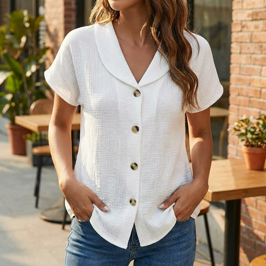 Nabalu Solara | Women’s Button Front Short Sleeve Relaxed Blouse