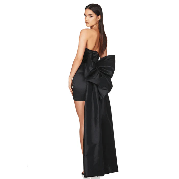 *Away to Wonderland Satin Mini Dress with Oversized Bow